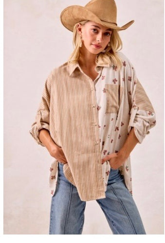 Tan Stripe Button Up