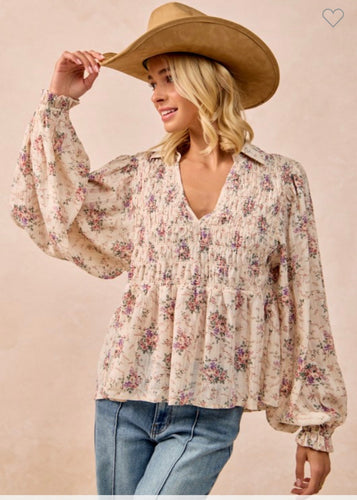 Tan Flow-y Peasant Top