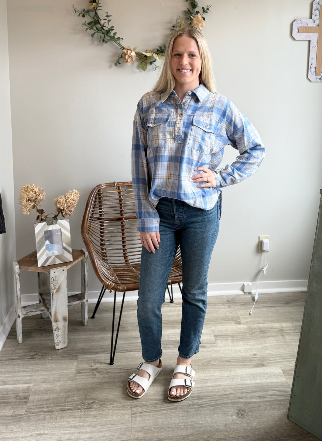 Light Blue Flannel Top