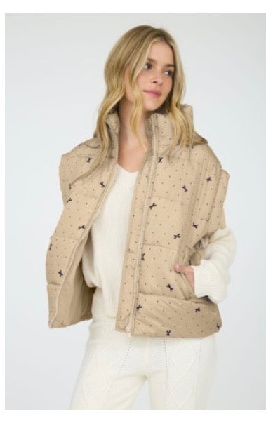 Tan Puffer Vest with Bows