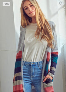 Plus Size Stripped Cardigan