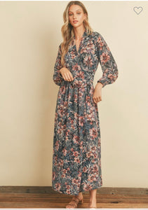 Navy floral long sleeve dress